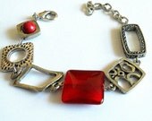 Red bracelet,  Asymmetrical silver and red funky bracelet - Boho chic jewelry