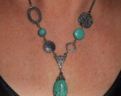 Gypsy necklace, Turquoise and silver asymmetrical bib necklace, Bohemain jewelry