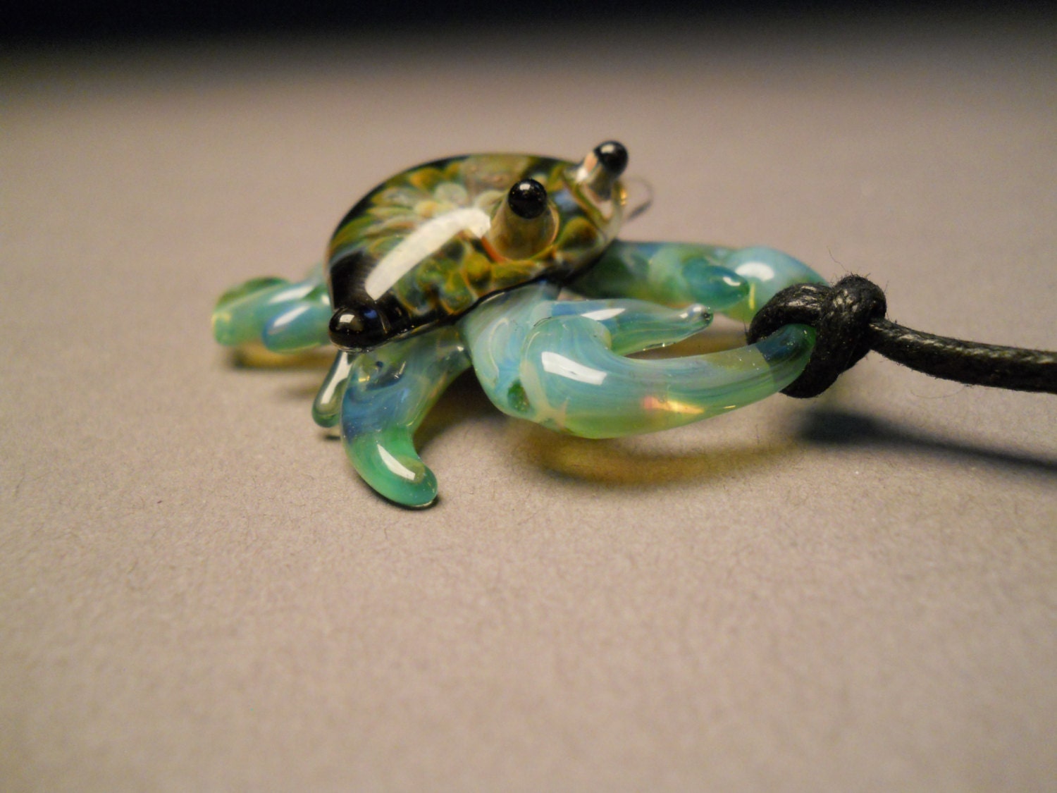 Crab pendant on braided cord Ocean crab necklace jewelry blue & green