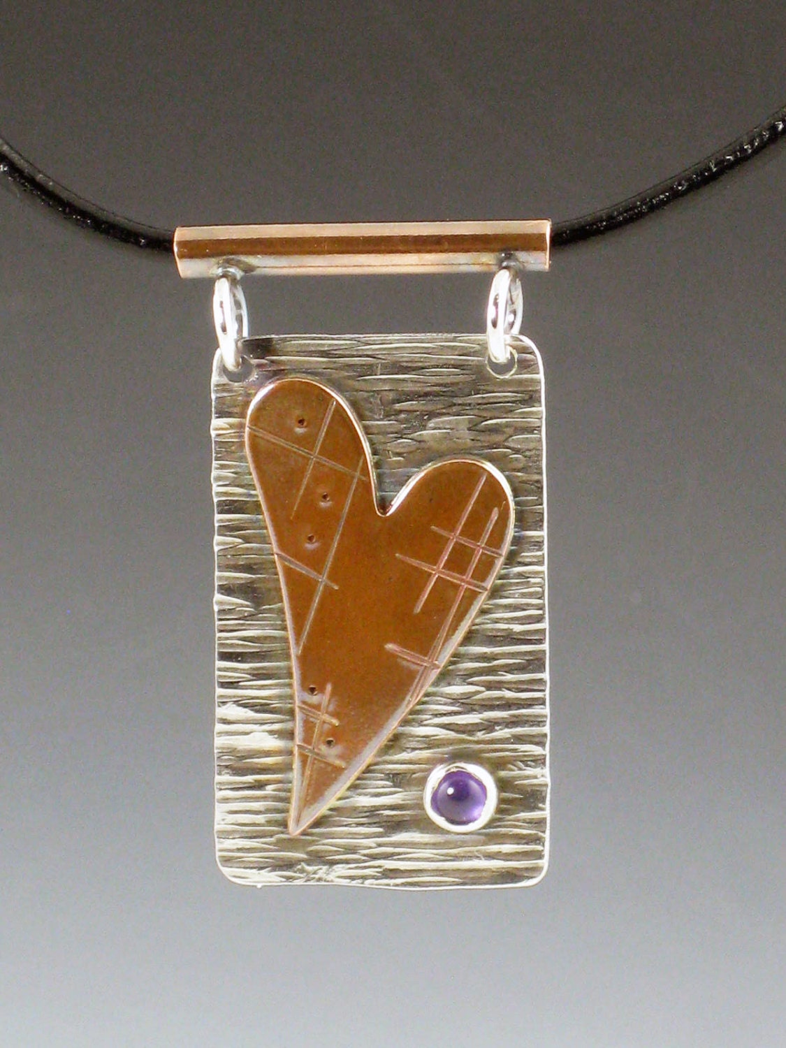 Heart Necklace, sterling silver, copper heart, mixed metal, heart jewelry
