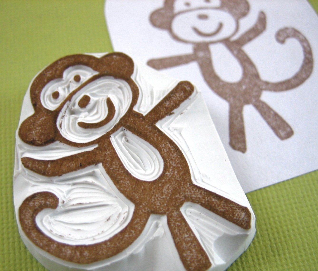 Monkey Rubber Stamp Hand Carved Animal
