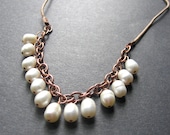 Pearl Necklace. Boho Pearl Necklace. Copper Pearl Necklace - Gordon Necklace