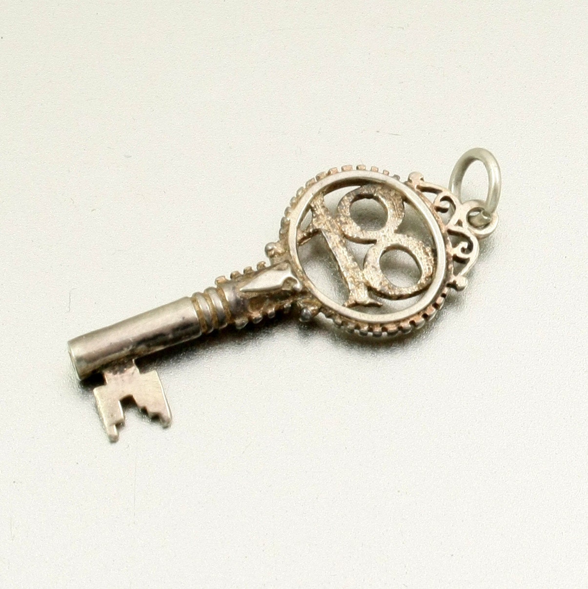 Vintage 18 Key Charm, Pendant, Sterling Silver, English Charm, Bracelet Charm