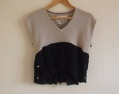 XS/S reconstructed vest in dark blue and cream - extrasmall / small