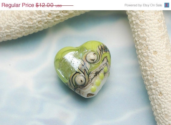 ON SALE 30% OFF Lime Stardust Heart Focal Bead - Handmade Glass Lampwork Bead -11831705