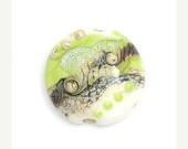 ON SALE 40% OFF Glass Lampwork Bead  - Lime Stardust Lentil Focal Bead - 11831702