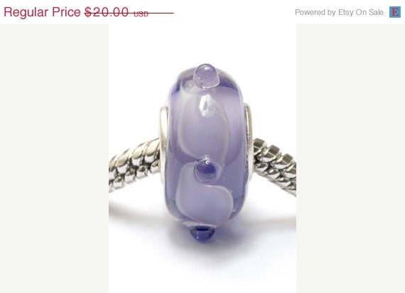 ON SALE 40% OFF Glass Lampwork Beads  - Large Hole Light Purple w/Dot Rondelle Bead - SC10073