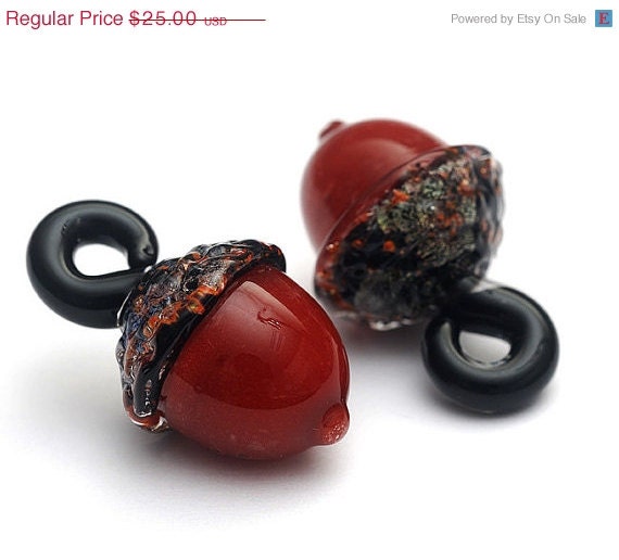 ON SALE 40% OFF Handmade Glass Lampwork Beads  - Roasted Pepper Acorn Earring Set -  Borosilicate glass - Dichroic glass -11821119