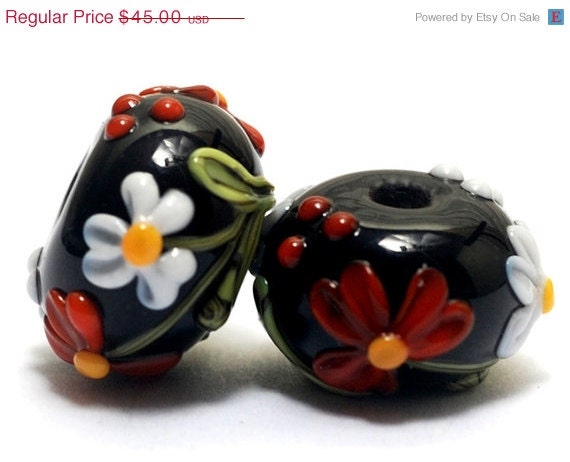 ON SALE 50% OFF Handmade Glass Lampwork Bead - Seven Maria's Bouquet Rondelle Beads 10205001