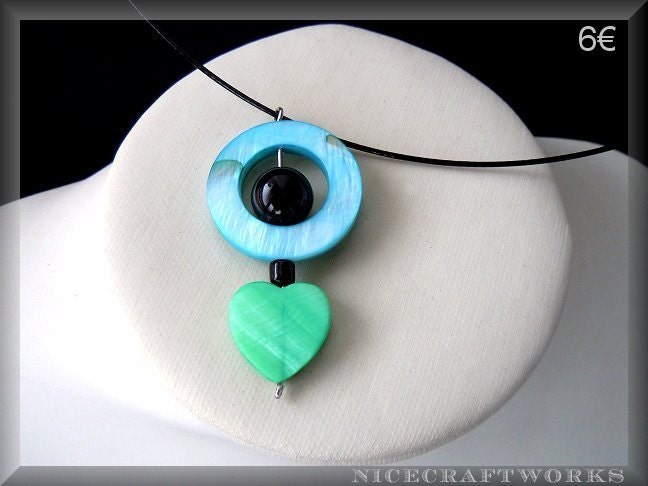 NEW - Blue Green Shell Pendant Necklace