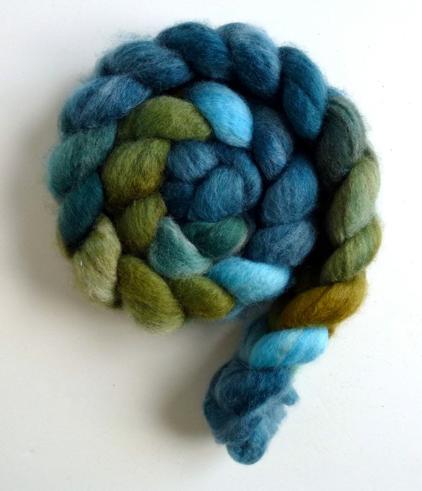 BFL Wool Roving - Hand Painted Spinning or Felting Fiber, 4 ounces, Ocean Light