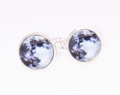 Full Moon Silver Cufflinks Wedding Groom Groomsmen Lunar