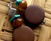 Wood Turquoise & Silver Bohemian Earrings - Wood Jewelry - Turquoise Jewelry - stoneandbone