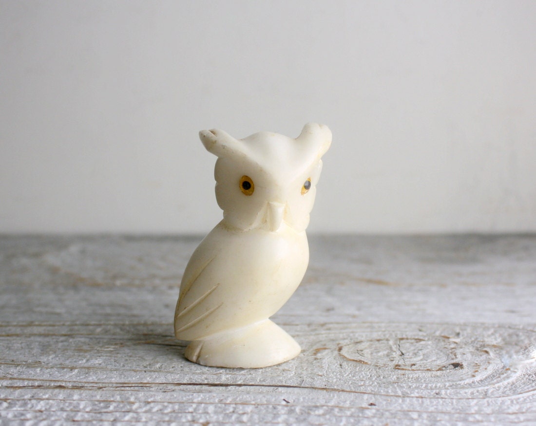 Tiny Vintage Alabaster Owl
