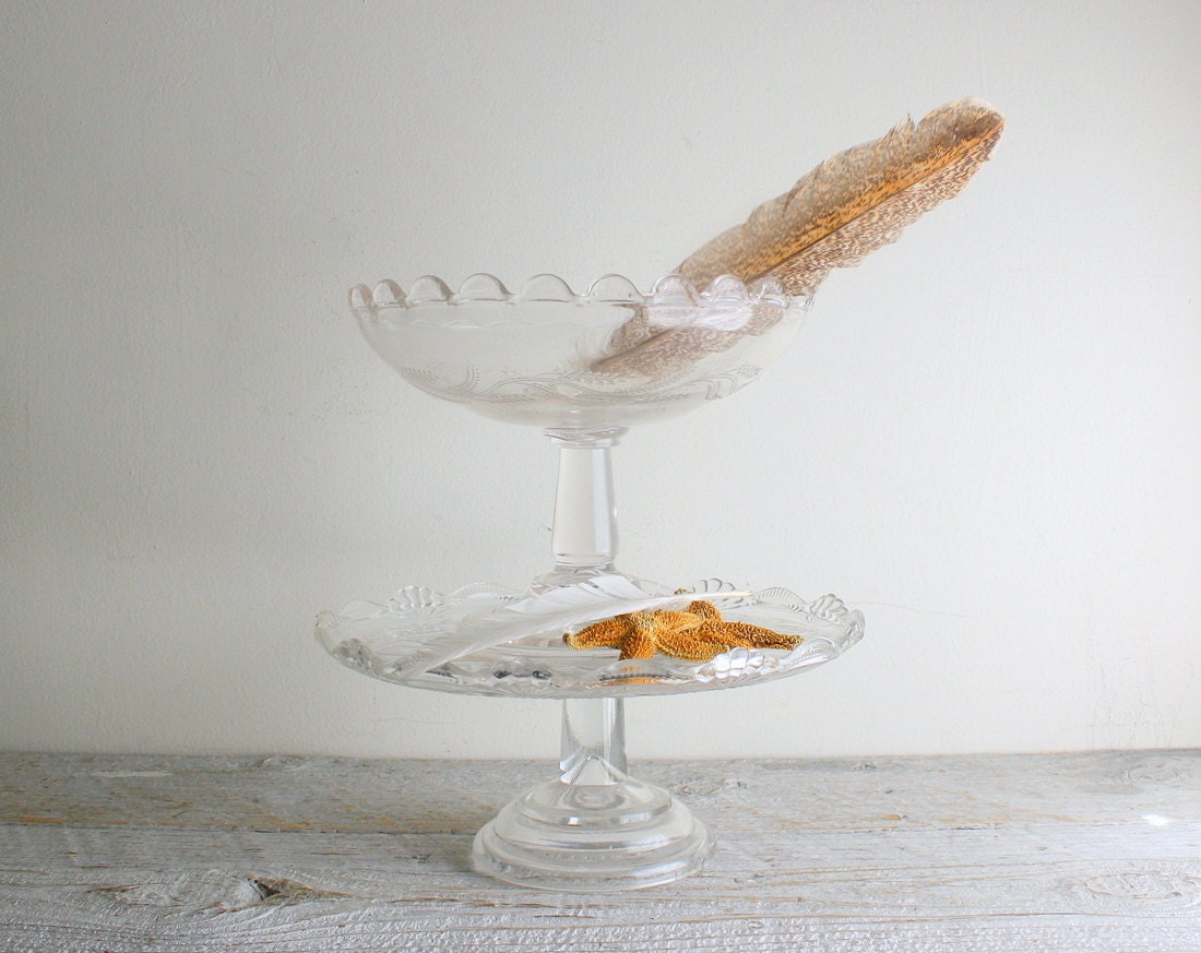 Vintage Pressed Glass Serving Pieces - Tiered Pedestal Server