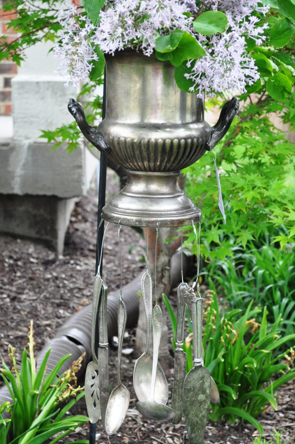 FREE SHIPPING - One-of-a-Kind Champagne Bucket Wind Chime and Planter