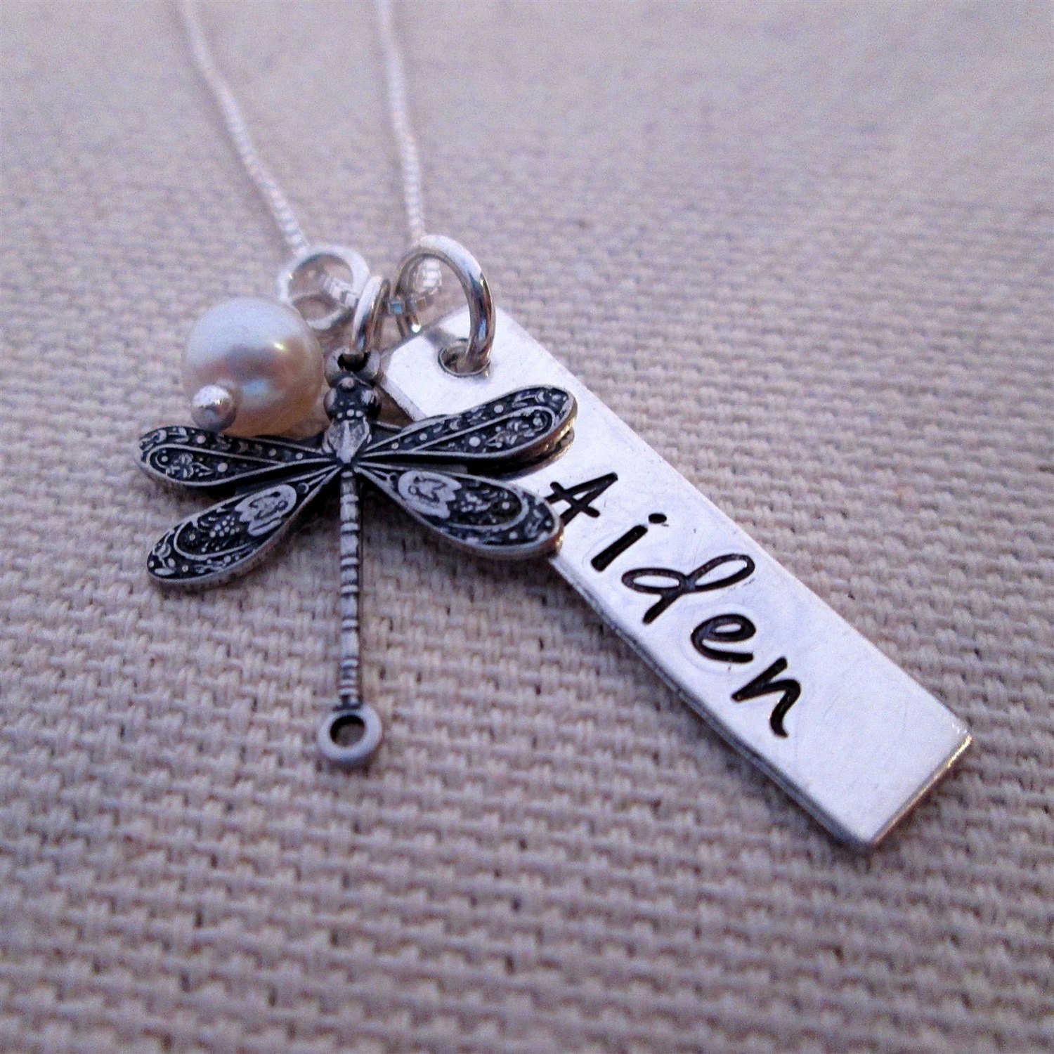 Personalized Jewelry - Mothers Necklace - hand stamped jewelry Dragonfly Dreams