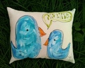 Mommy and Baby Bluebird Hand Painted Pillow