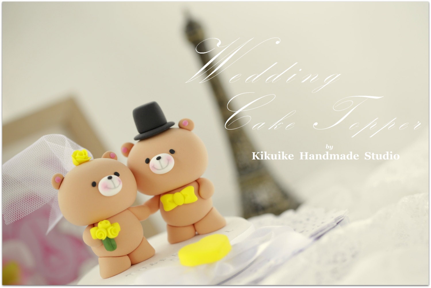 bride and groom  bear Wedding Cake Topper
