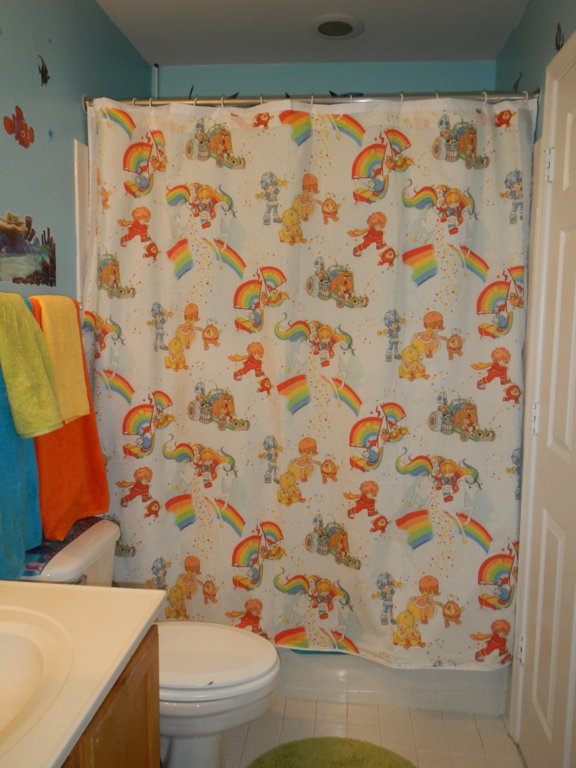 Shower curtain Made With Vintage rainbow Brite Bed Sheets