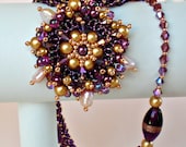Purple Mauve  Gold  Beadwoven Necklace Beaded Beadwork Beadweaving Jewelry