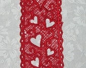 Machine embroidered Lace Heart Bookmark, Red 5 1/4" x 1 5/8"