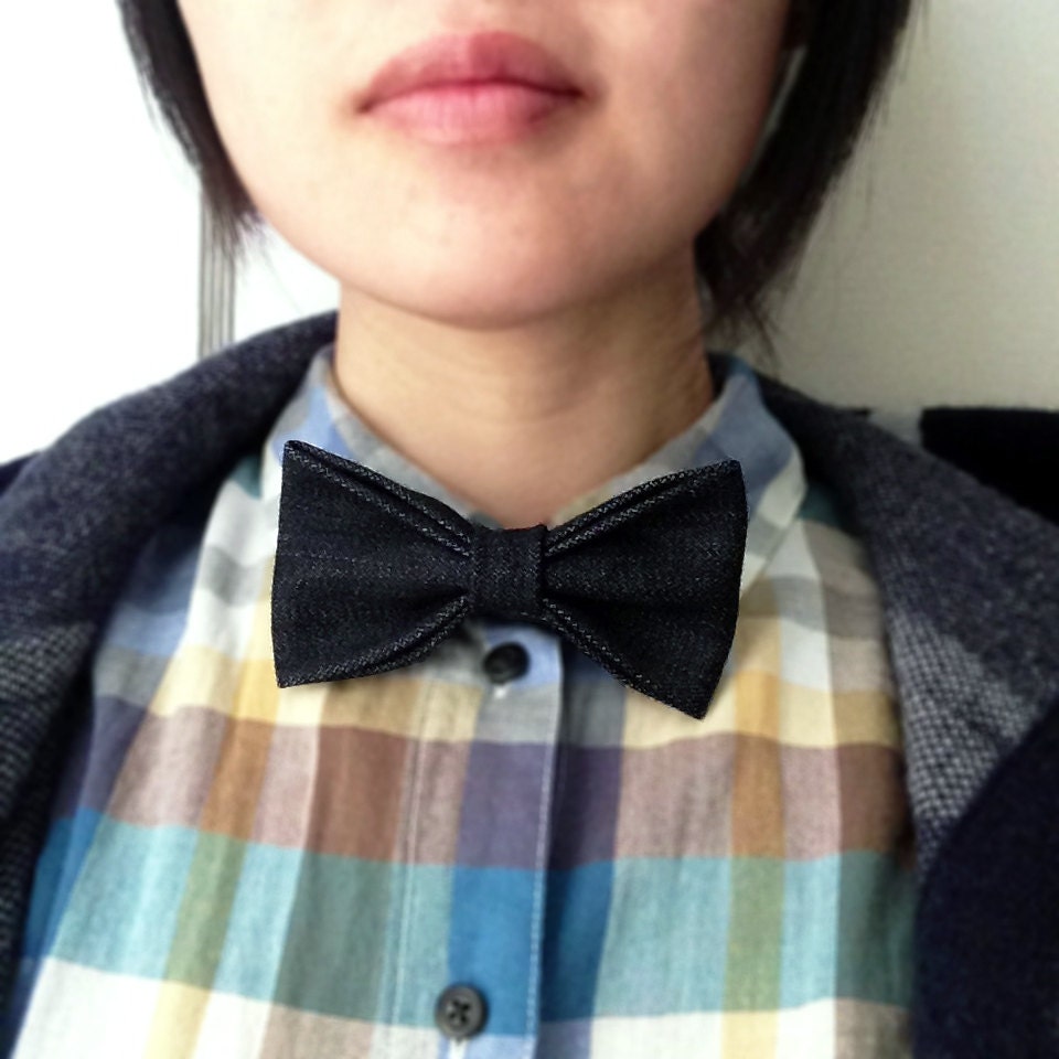 the jz Bow Tie - dark denim, metal clip-on, cotton thread