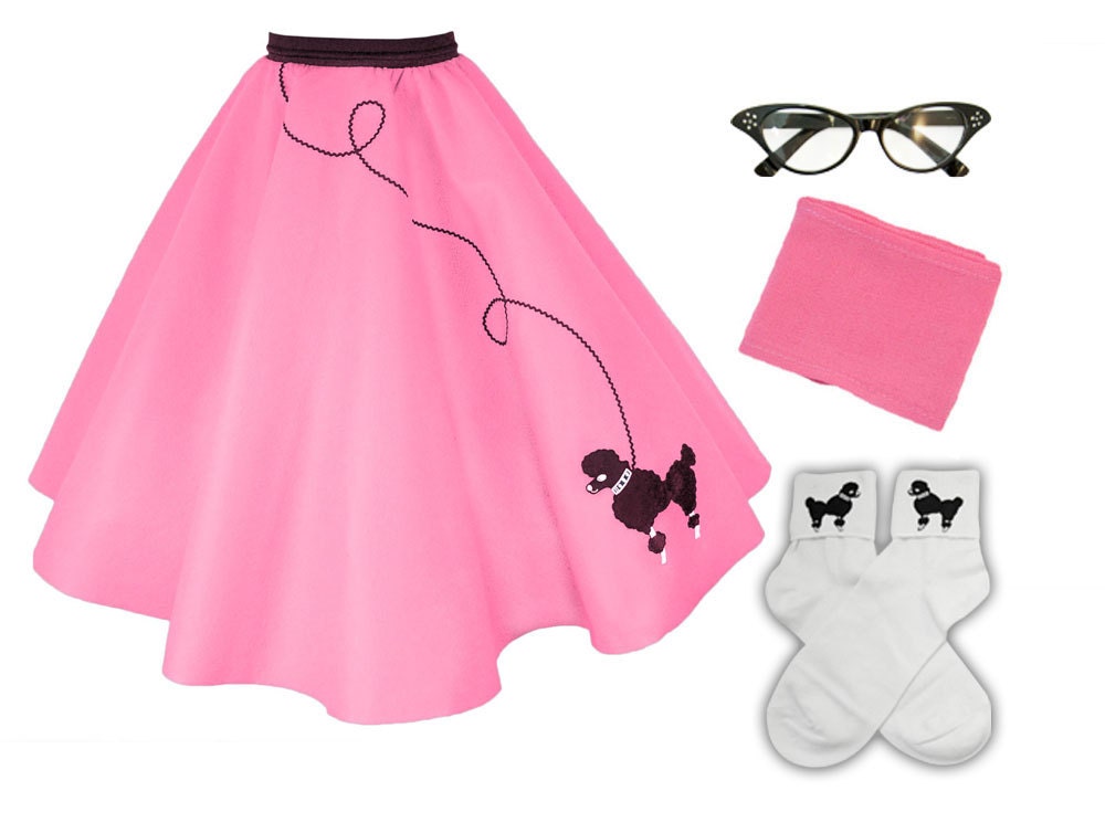 4 pc 50's Poodle Skirt Outfit - Adult S/M/L Hot Pink
