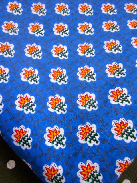 Vintage 1970s Fabric Blue Fleur De Lys Fabric