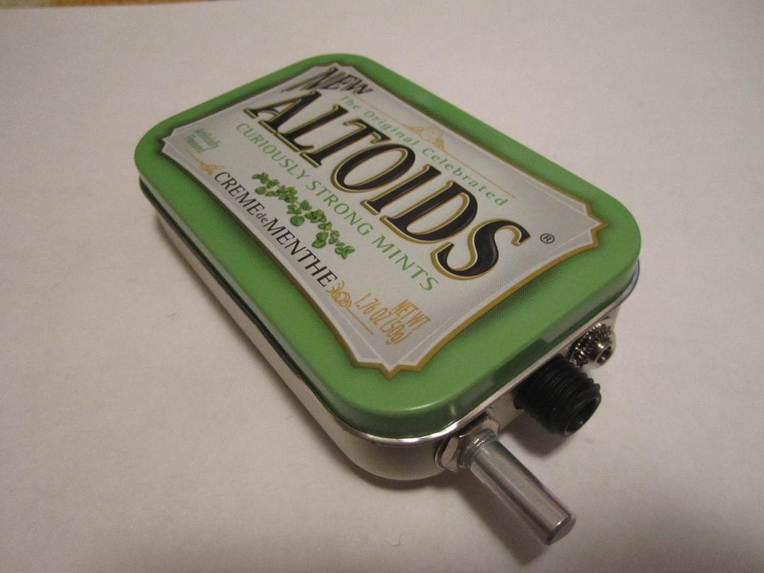 Portable Mint Tin Guitar Amp, Headphone Amp, MP3 Amp w/ Speaker, Volume Control, & 10X Gain (Creme de Menthe Altoids)
