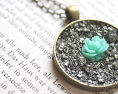 Natural Wonder Necklace in Mint Rose- Pyrite Necklace, Rose Necklace, Mint, Flower, Handmade Jewelry