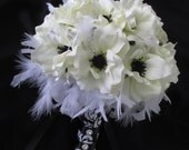 Silk Flower Bridal Bouquet Off-White Silk Anemones With Inky Black Centers