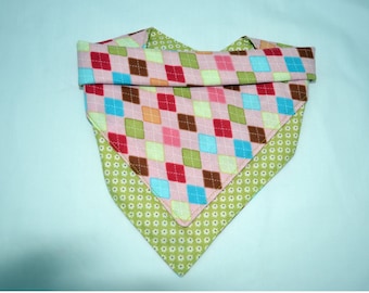 Argyle and Green Flowers Bandana Bib