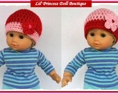 Made For Bitty Twin Girl Dolls, RED and PINK Crochet Hats, Coordinated Colors
