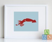 Squid, ocean nursery decorations, kids bathroom art - available in different sizes and colors
