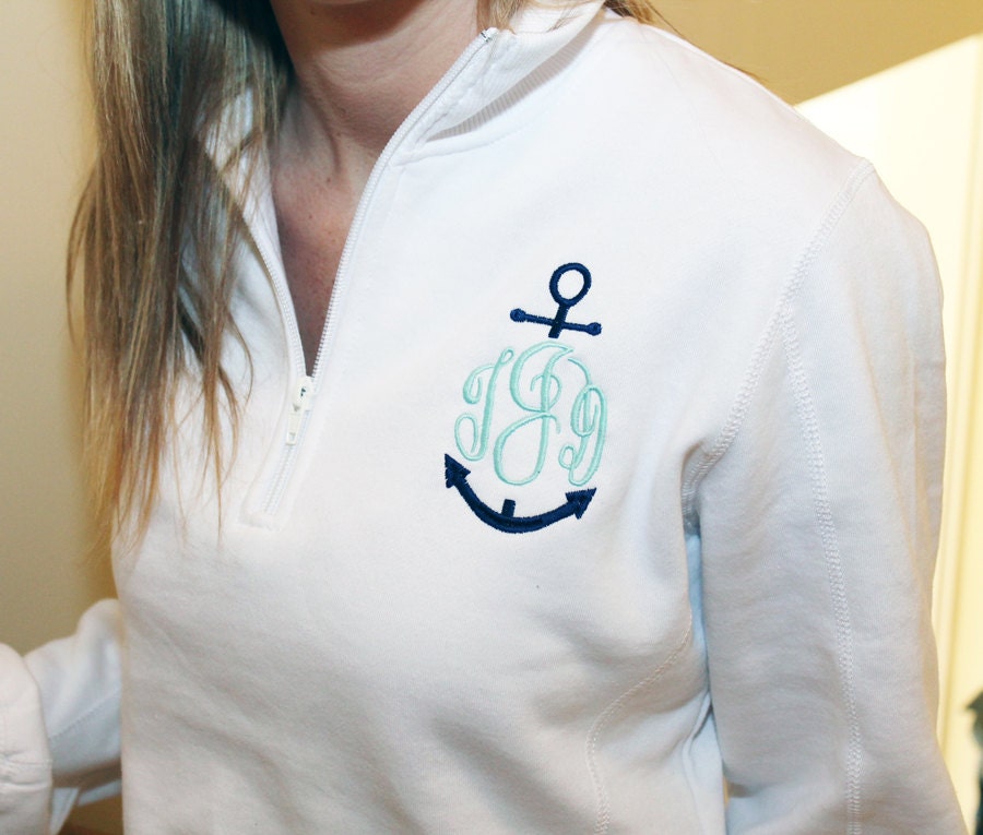 Monogram Anchor 1/4 Zip Sweatshirt Personalized Preppy Nautical Sweater