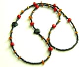 Treasure necklace with black onyx bears, coral, pearls and amber