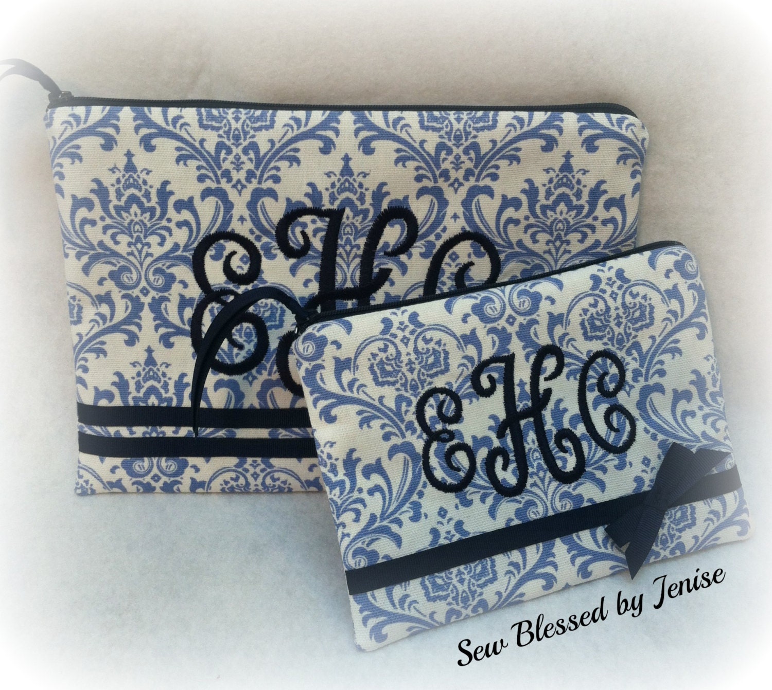 Graduation Gift, Damask Monogrammed Cosmetic Bag Gift Set