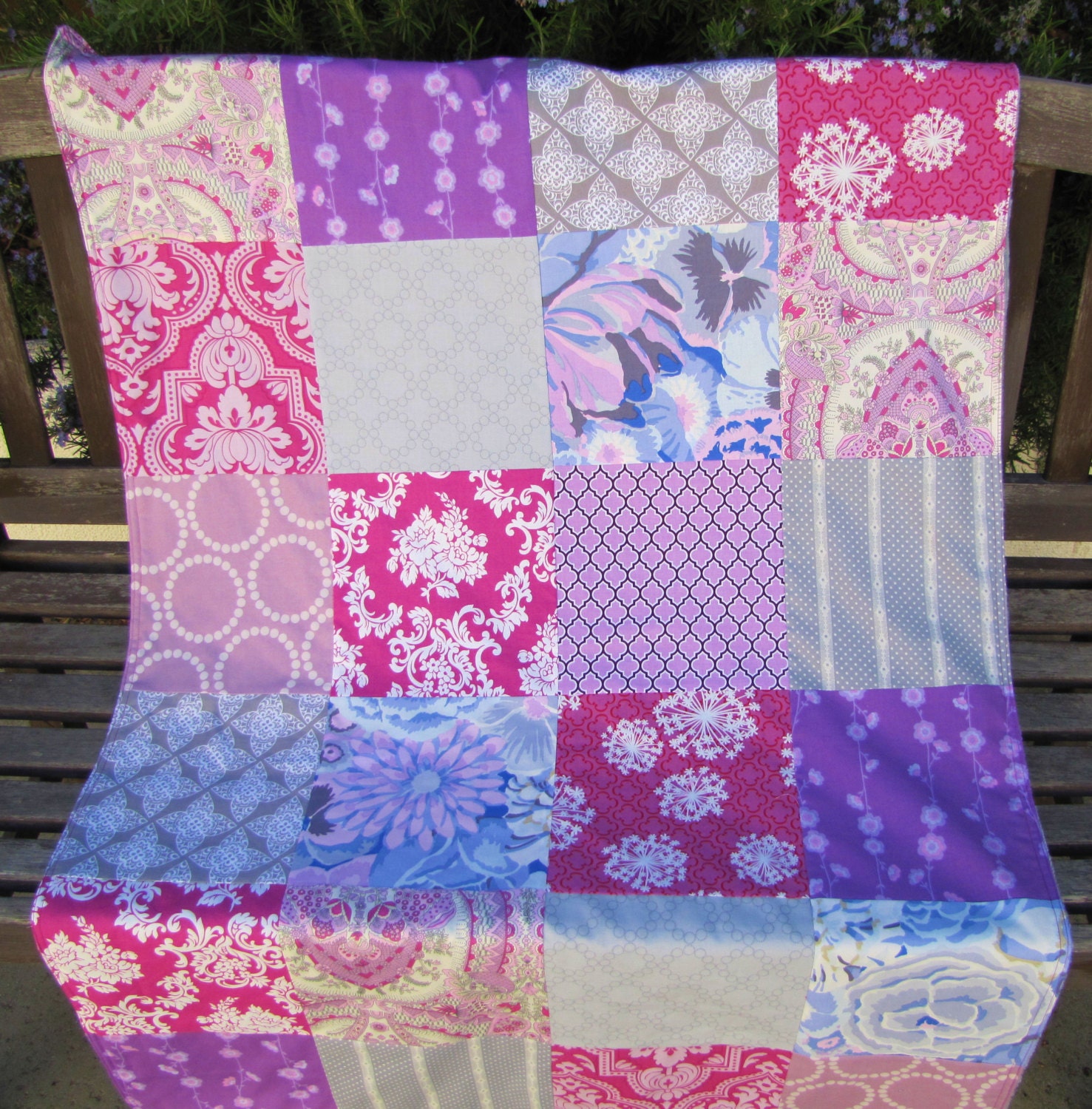 32x48 Lilac and Raspberry Patchwork and Minky Blanket