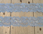 New-Stretch Lace LIGHT BLUE SEQUIN Large Floral -1 1/2 inch -5 yards