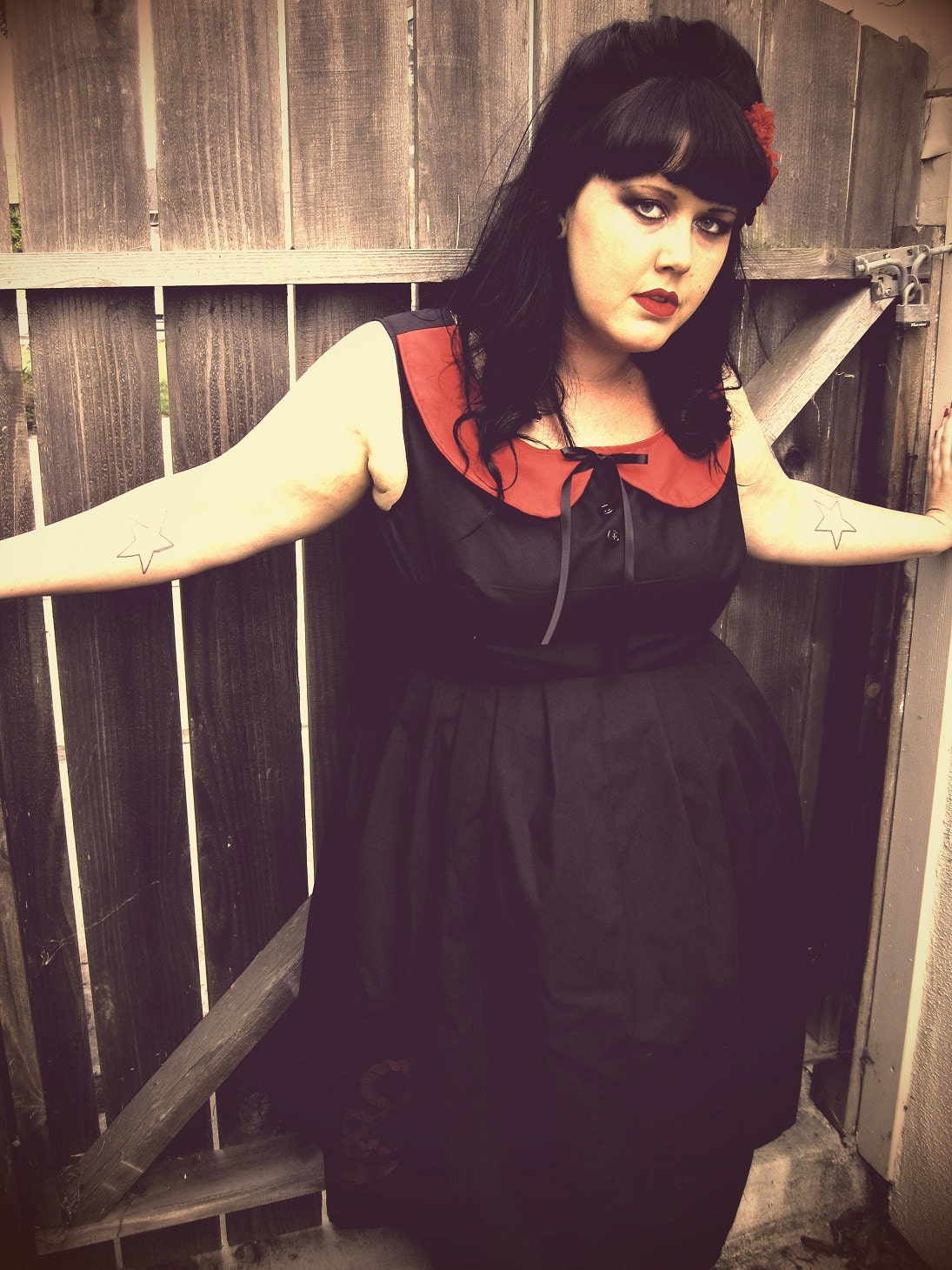 Black peter pan collar plus size 16 dress rockabilly anchor nautical