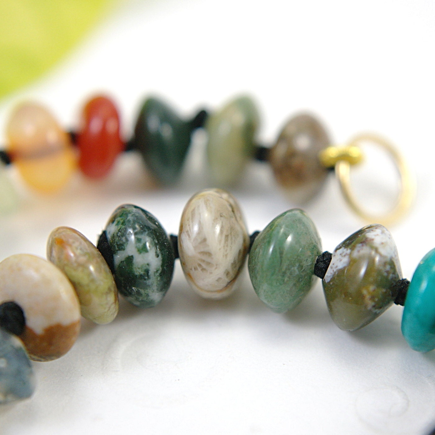 Gemstone bracelet rondelle beads hand knotted multi color mixed