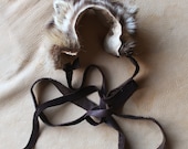 Raccoon ears headdress - real eco-friendly raccoon fur ears with leather straps for costume and totemic dance upcycled RE02