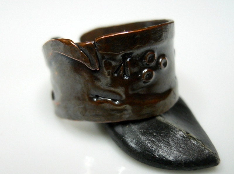 Brass Relic Ring - Wide Band - Chocolate Brown Patina - OOAK
