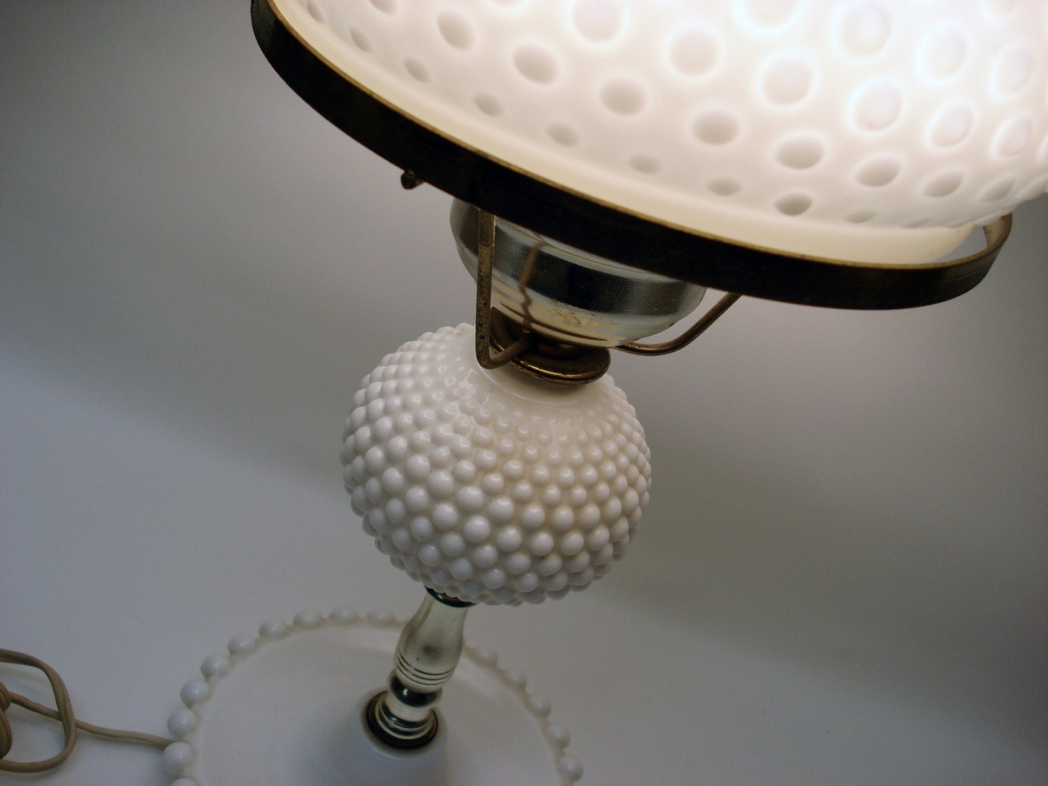 Large vintage hobnail lamp with glass shade