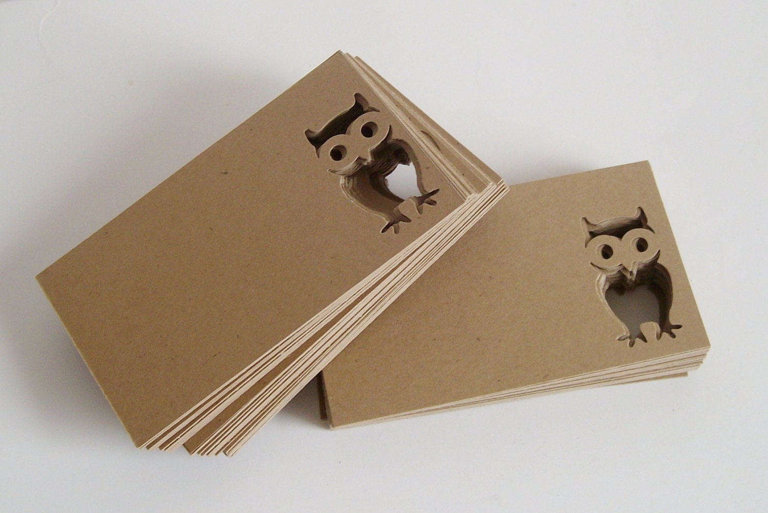 100 Blank kraft business cards with an owl cut out