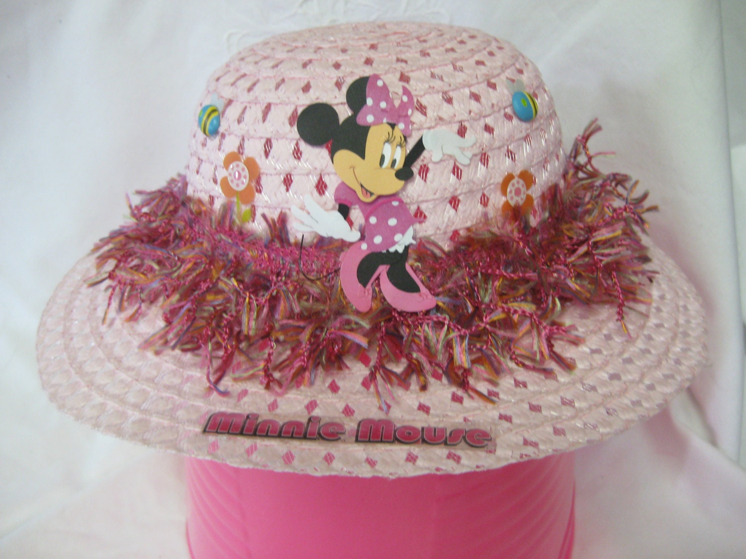 Cute Little Pink Easter Hat Minnie Mouse  With Boa, Feather Great For Tea Parties