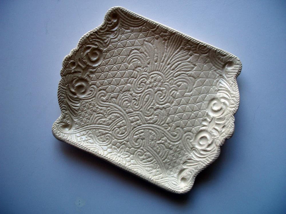Square Victorian Brocade Tapas Plate or Cake Plate