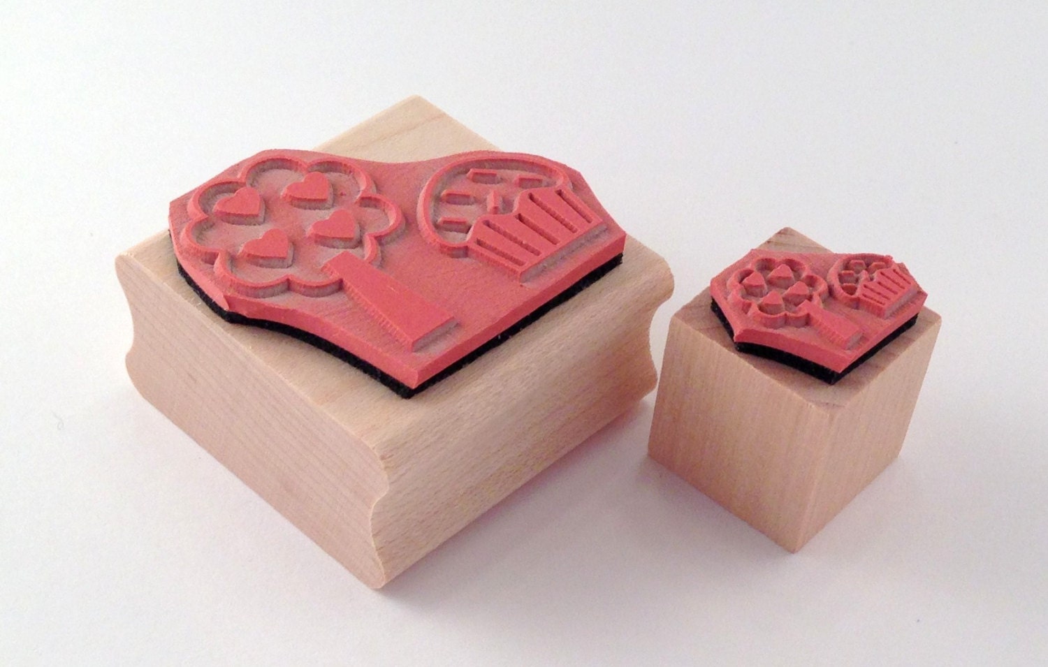 MINI Cupcake with cherry and heart toppers Rubber Stamp Set