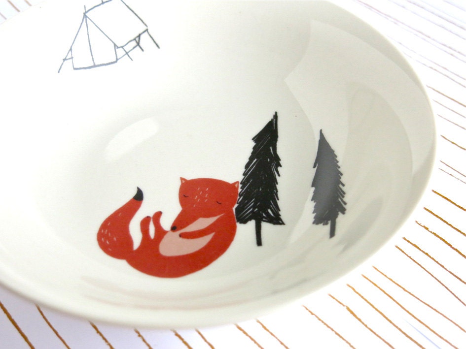 Bowl - Sleeping fox with pine trees